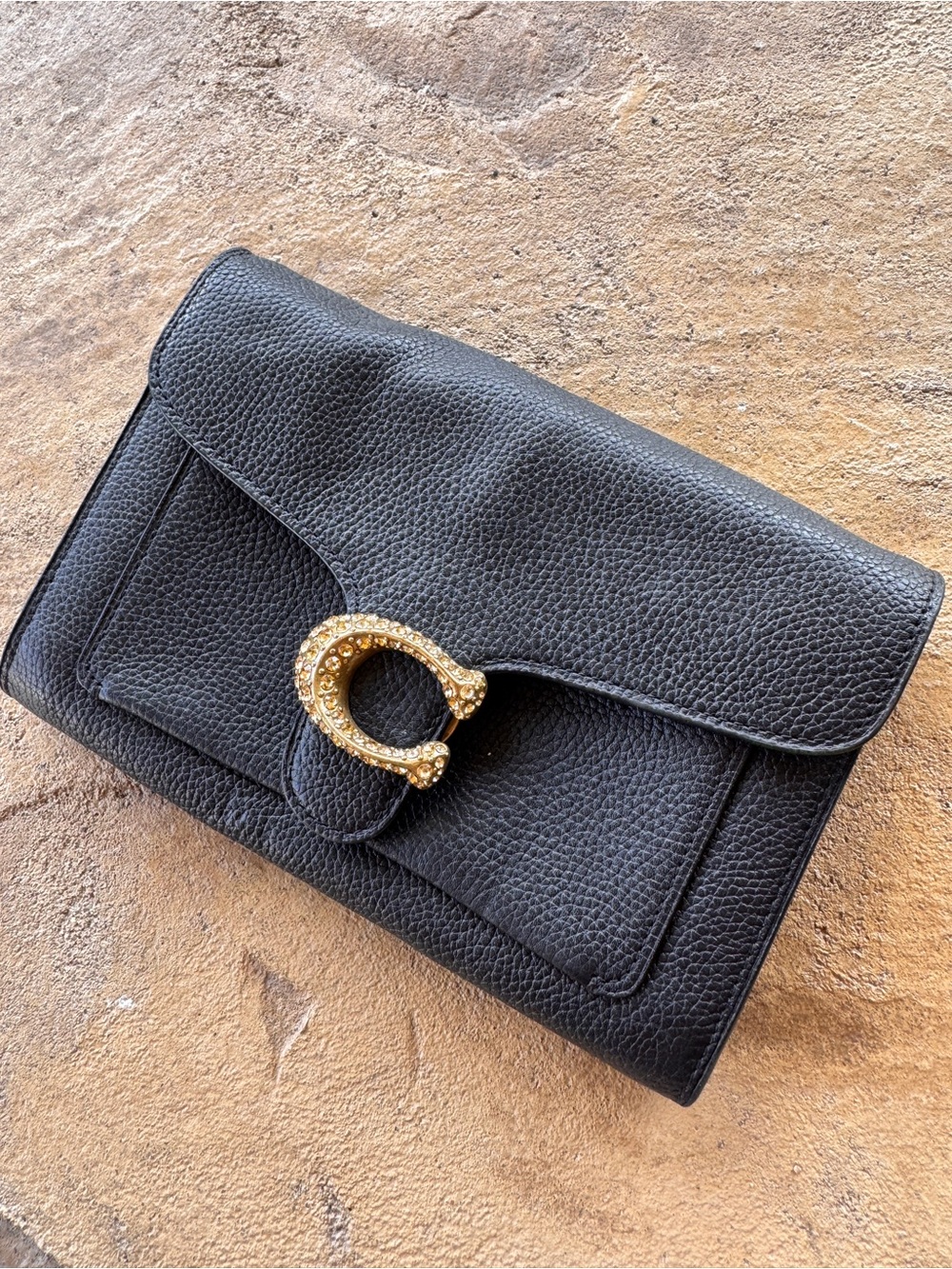 Coach Crystal C Wallet Clutch Black Pebble Leather Gold Hardware Style 79438 - Picture 12 of 14